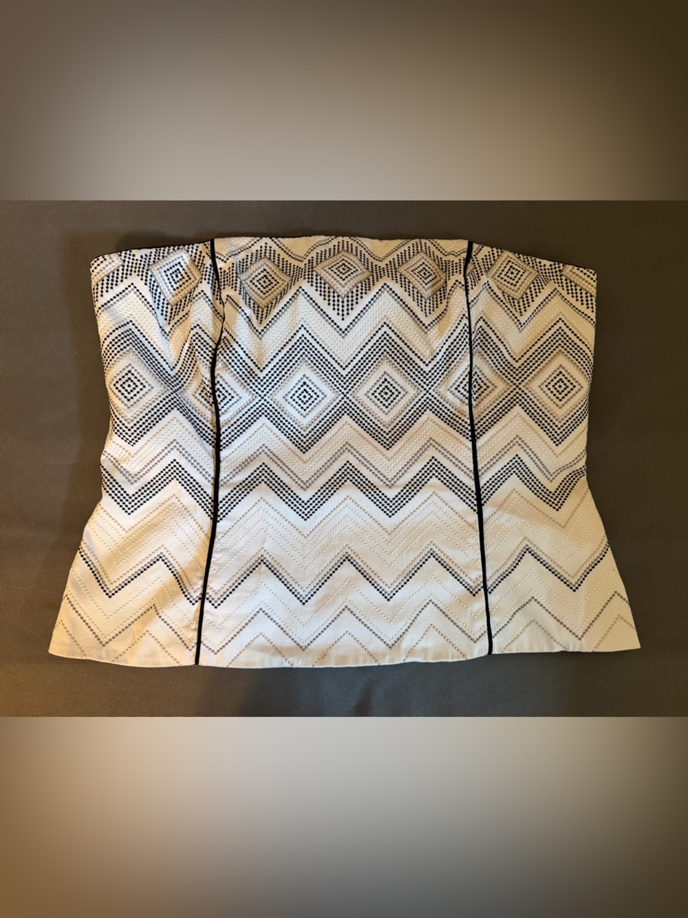 White House Black Market Black and White Chevron strapless top